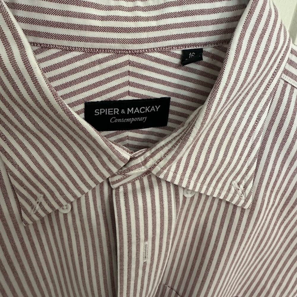 Men's Red Striped Spier & Mackay Oxford Shirt 16 34